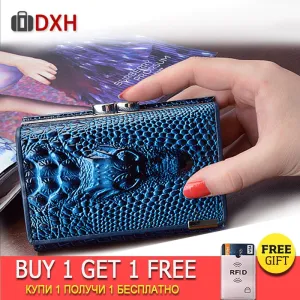 2019 New Women's Wallets Short Female Crocodile Pattern Embossed Designer Leather Purse Hasp Buckle 3 Fold Multi-Card Wallet DXH