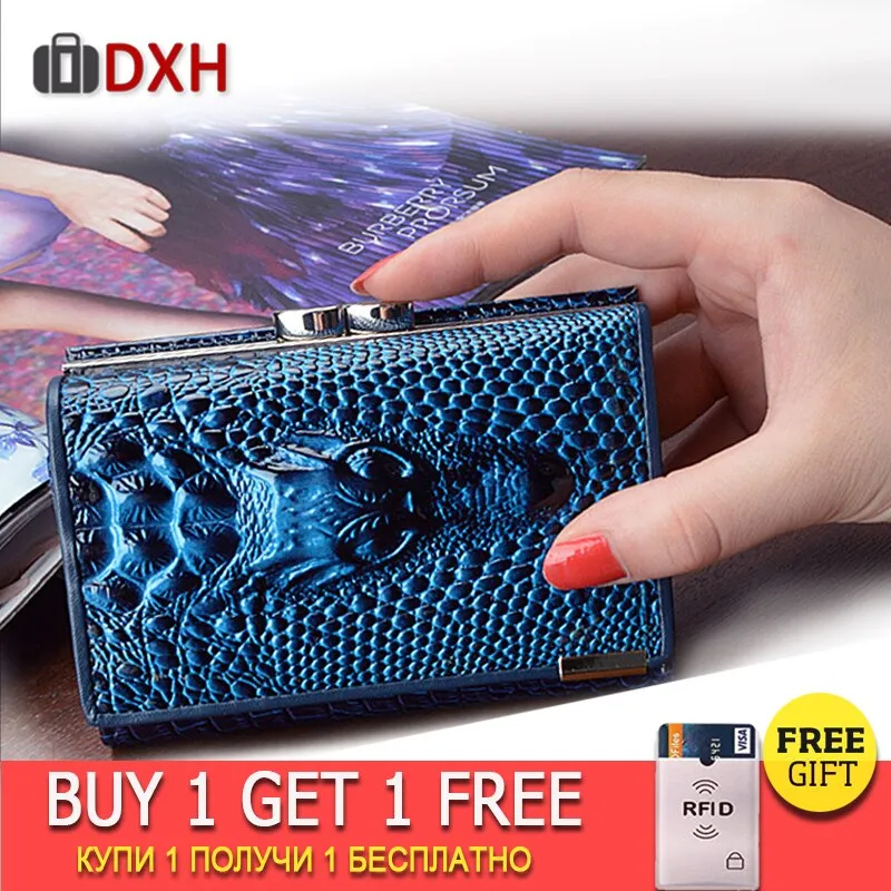 2019 New Women's Wallets Short Female Crocodile Pattern Embossed Designer Leather Purse Hasp Buckle 3 Fold Multi-Card Wallet DXH