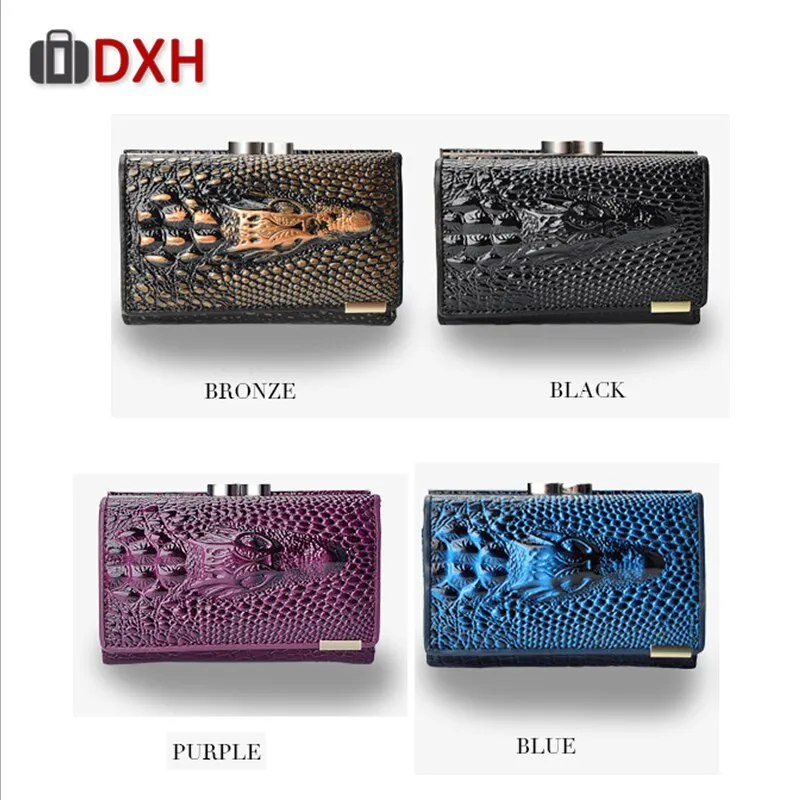 2019 New Women's Wallets Short Female Crocodile Pattern Embossed Designer Leather Purse Hasp Buckle 3 Fold Multi-Card Wallet DXH