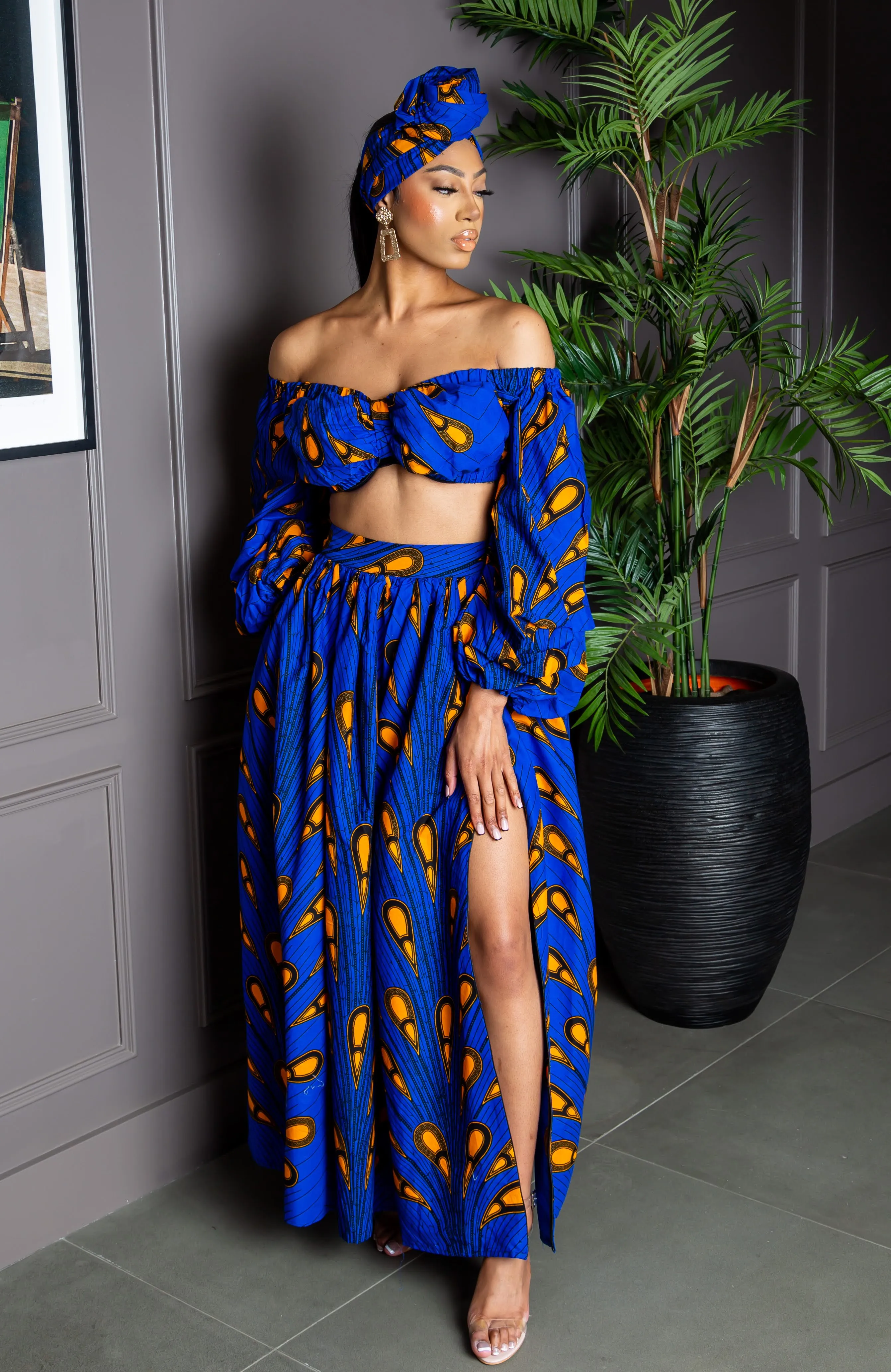 African Print Maxi Skirt & Long-sleeved Set | Ankara Top and Skirt - ELLA