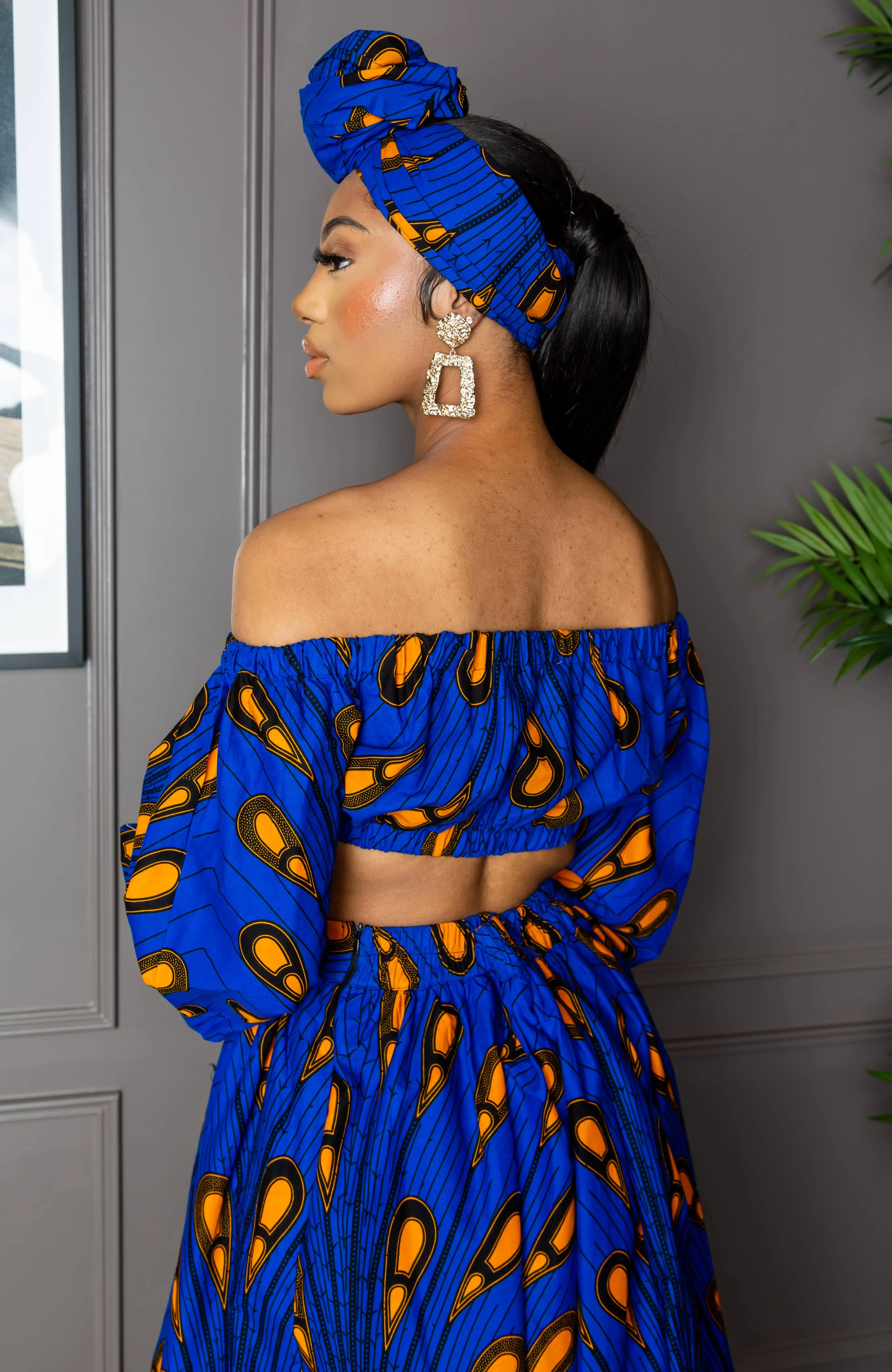 African Print Maxi Skirt & Long-sleeved Set | Ankara Top and Skirt - ELLA