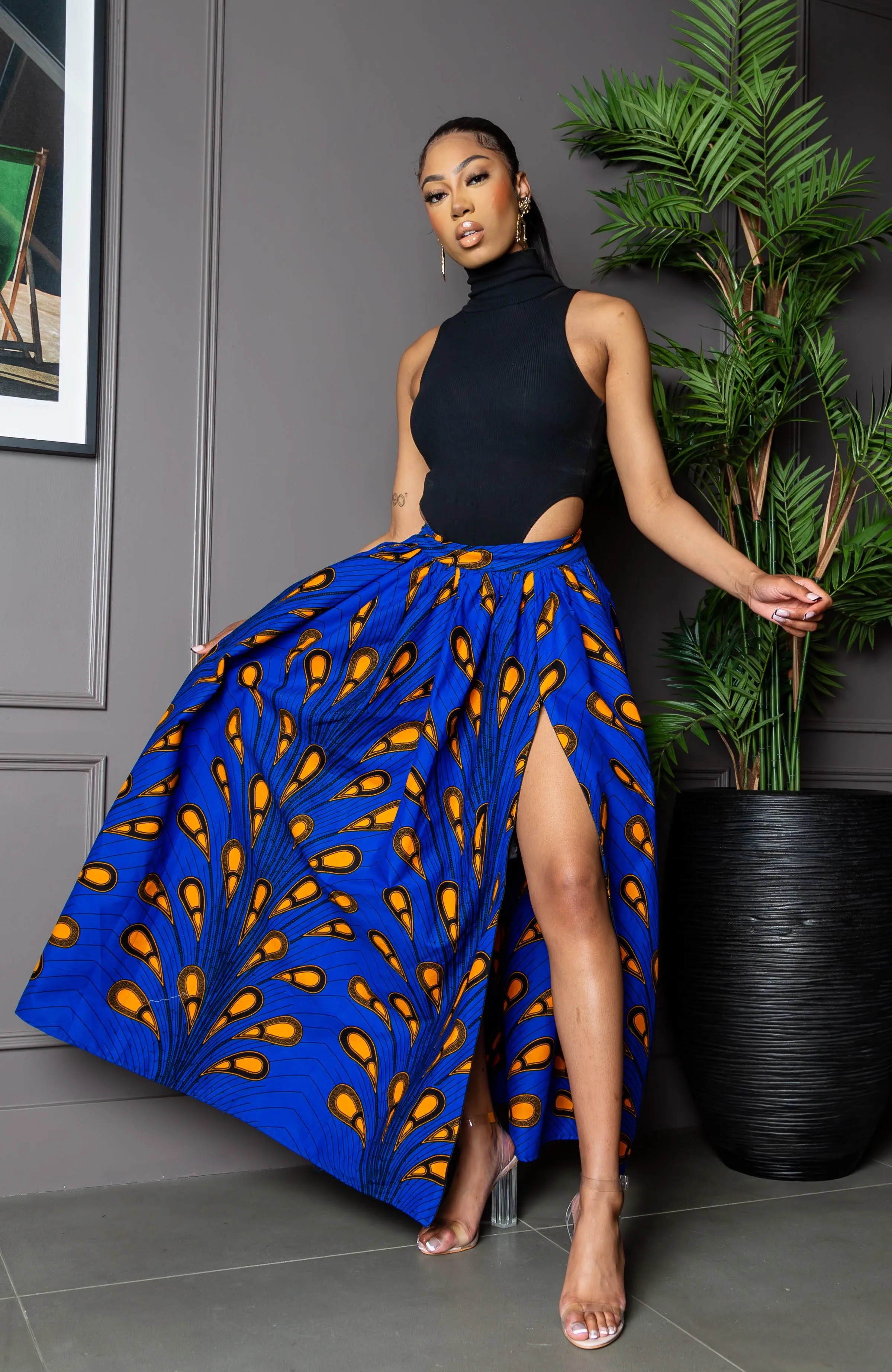 African Print Maxi Skirt & Long-sleeved Set | Ankara Top and Skirt - ELLA