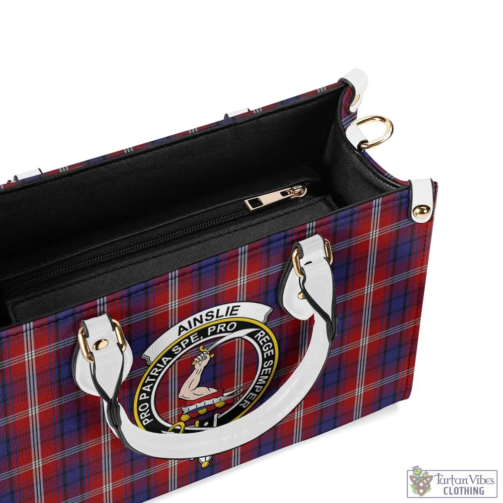 Ainslie Tartan Luxury Leather Handbags with Family Crest