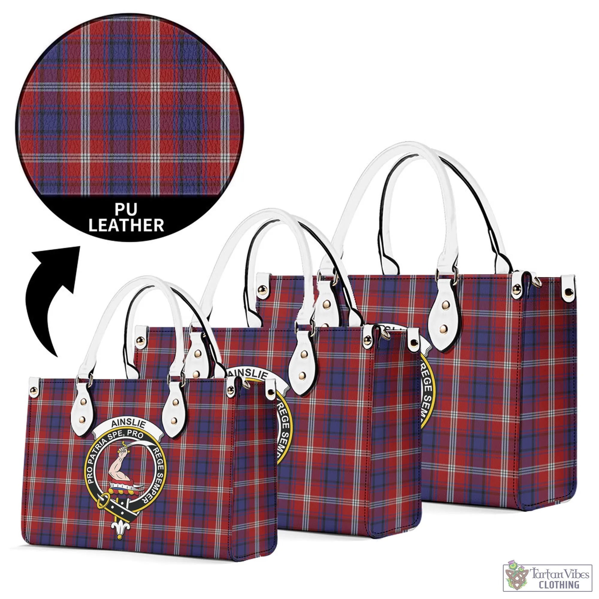 Ainslie Tartan Luxury Leather Handbags with Family Crest