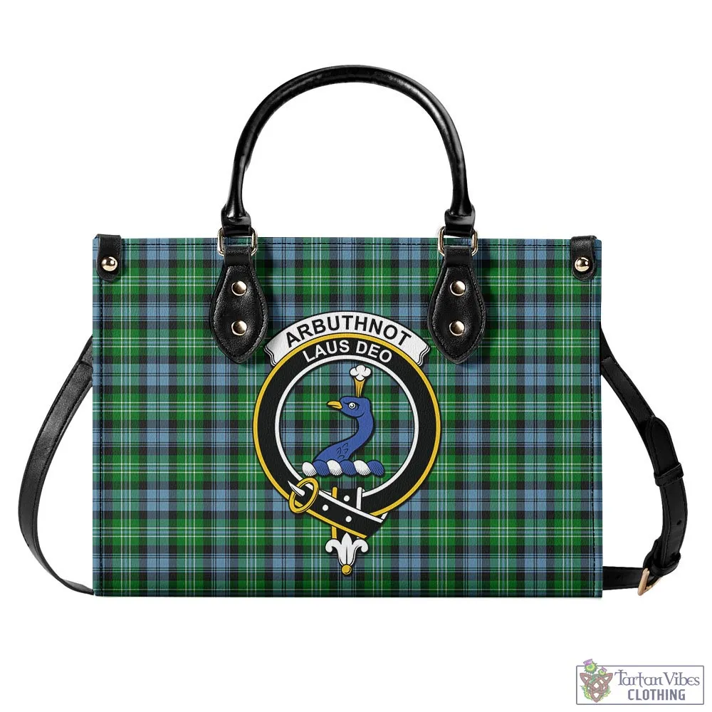 Arbuthnot Ancient Tartan Luxury Leather Handbags with Family Crest