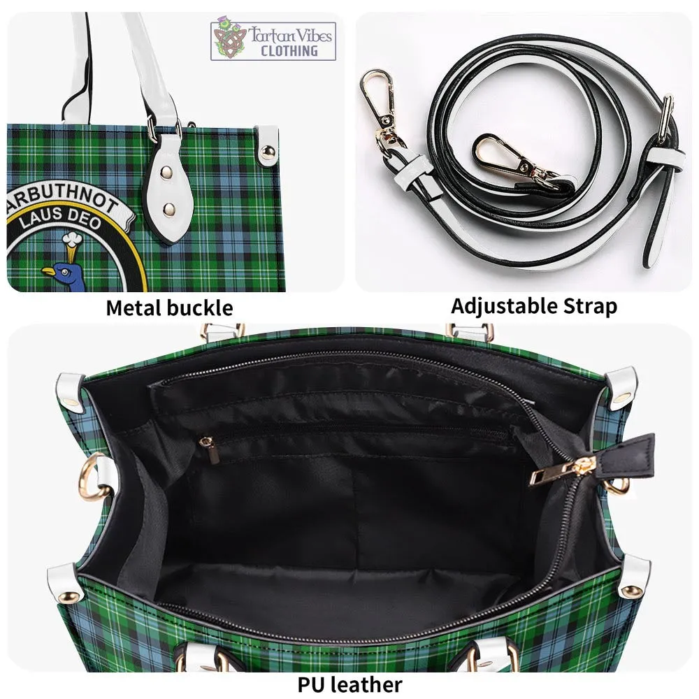 Arbuthnot Ancient Tartan Luxury Leather Handbags with Family Crest