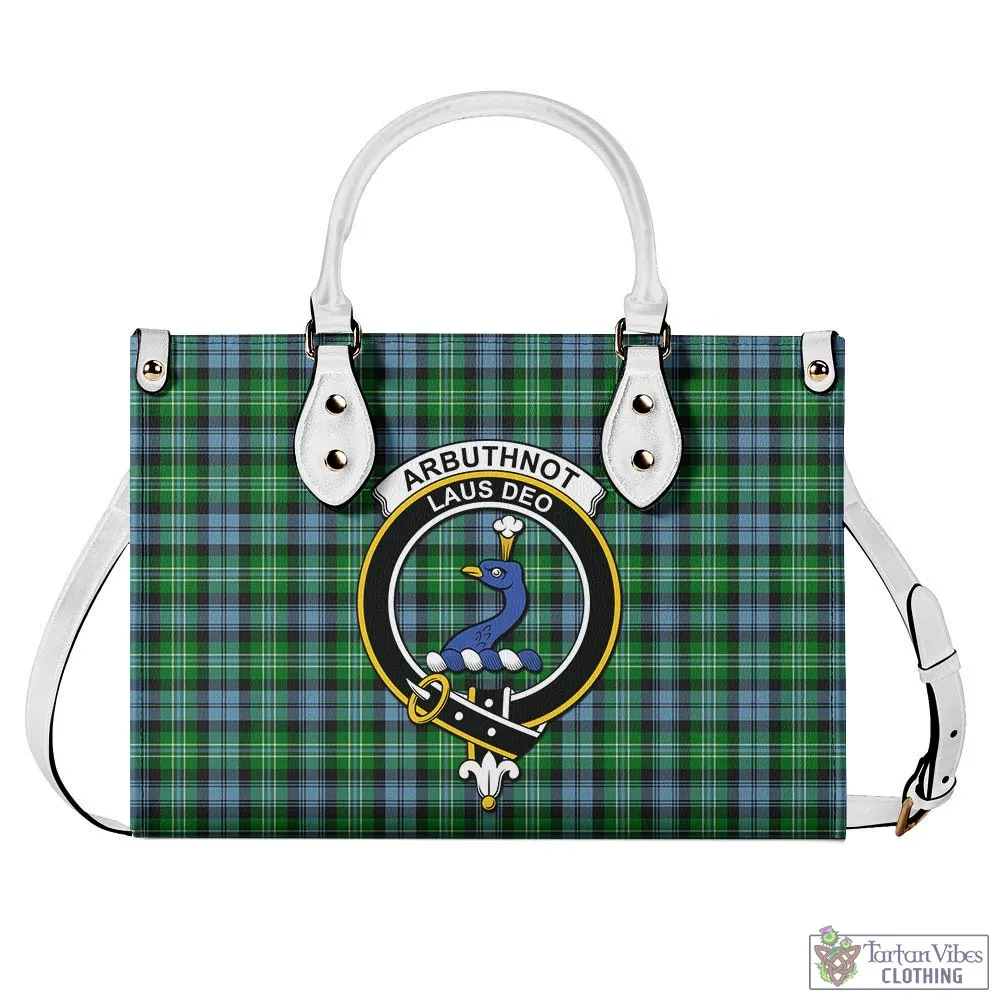 Arbuthnot Ancient Tartan Luxury Leather Handbags with Family Crest