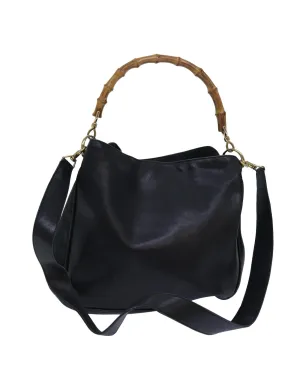 Bamboo Leather Shoulder Bag with Strap and Handle Drop