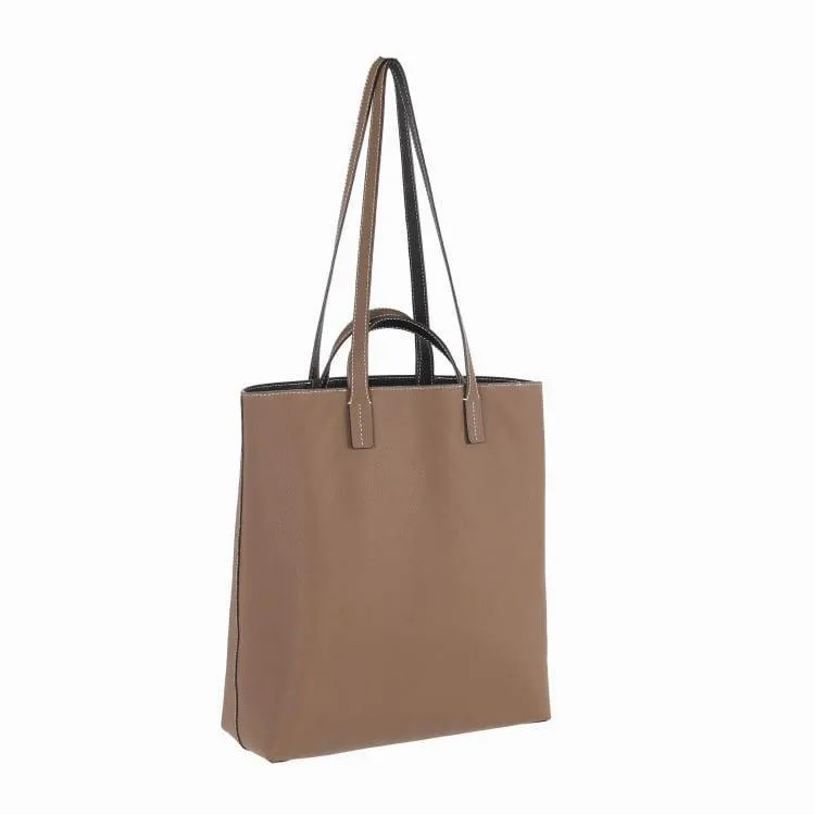 Black & Khaki Double-sided Full Grain Cow Leather Large Capacity Tote Bag | Handbag | Shoulder Bag