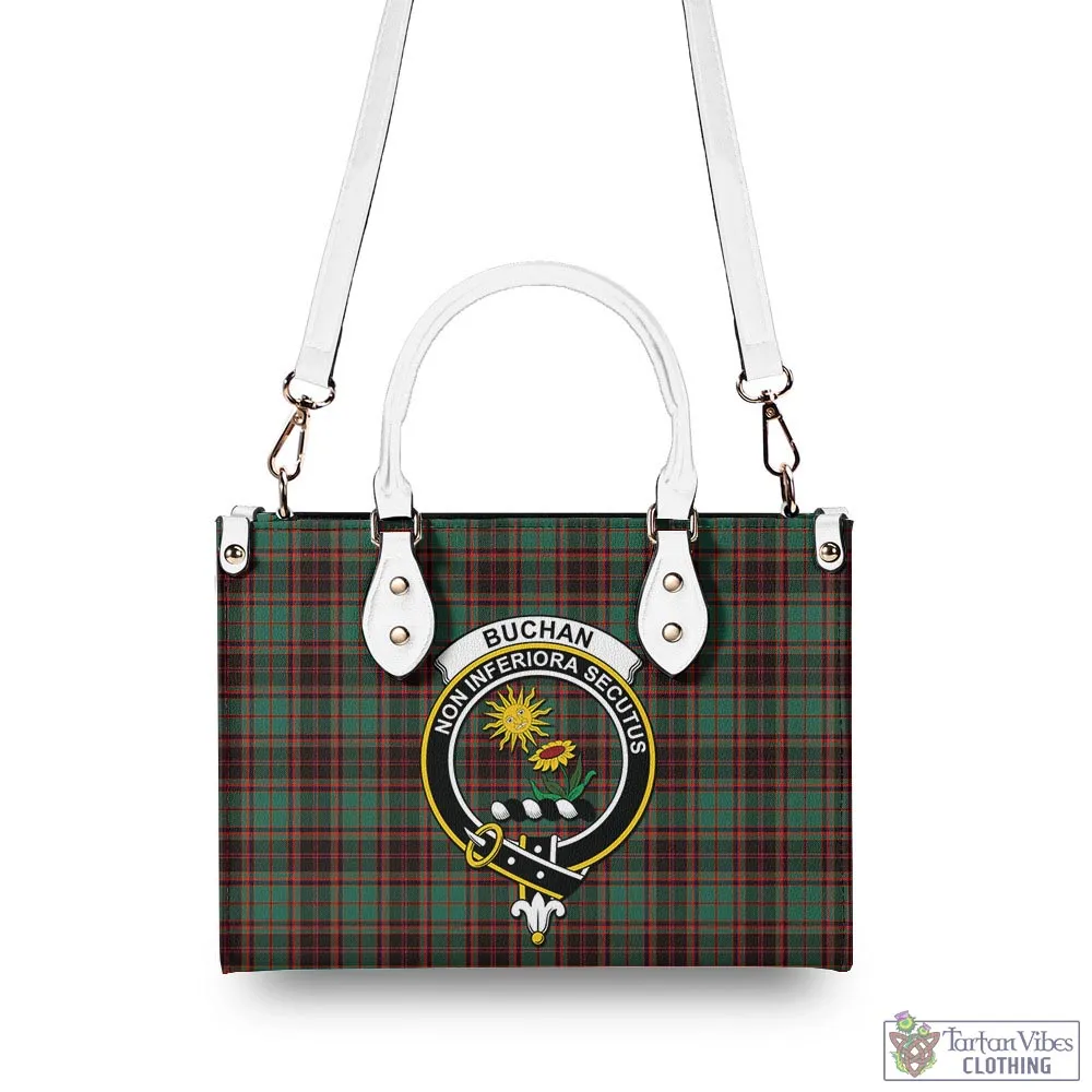 Buchan Ancient Tartan Luxury Leather Handbags with Family Crest