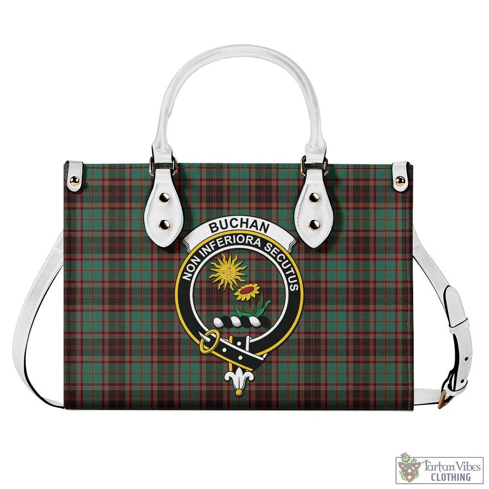 Buchan Ancient Tartan Luxury Leather Handbags with Family Crest