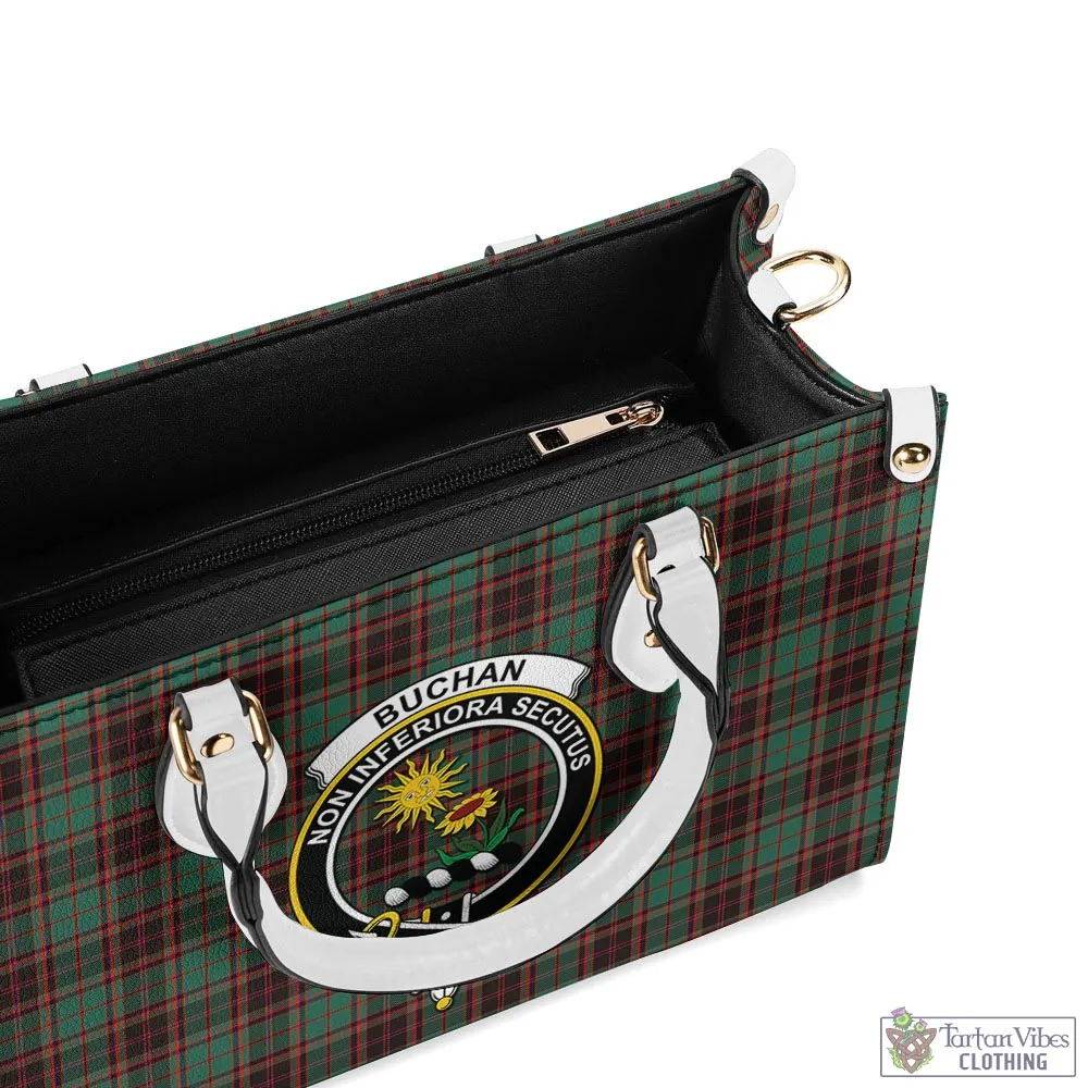 Buchan Ancient Tartan Luxury Leather Handbags with Family Crest