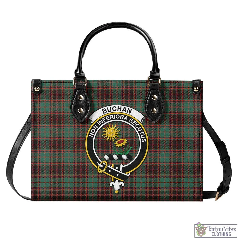 Buchan Ancient Tartan Luxury Leather Handbags with Family Crest