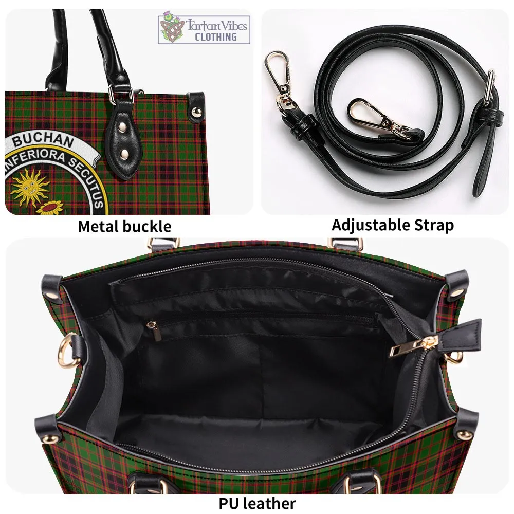 Buchan Tartan Luxury Leather Handbags with Family Crest