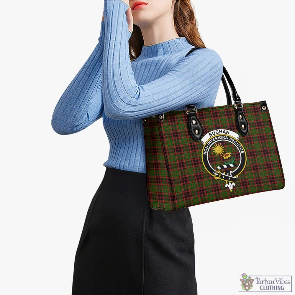 Buchan Tartan Luxury Leather Handbags with Family Crest