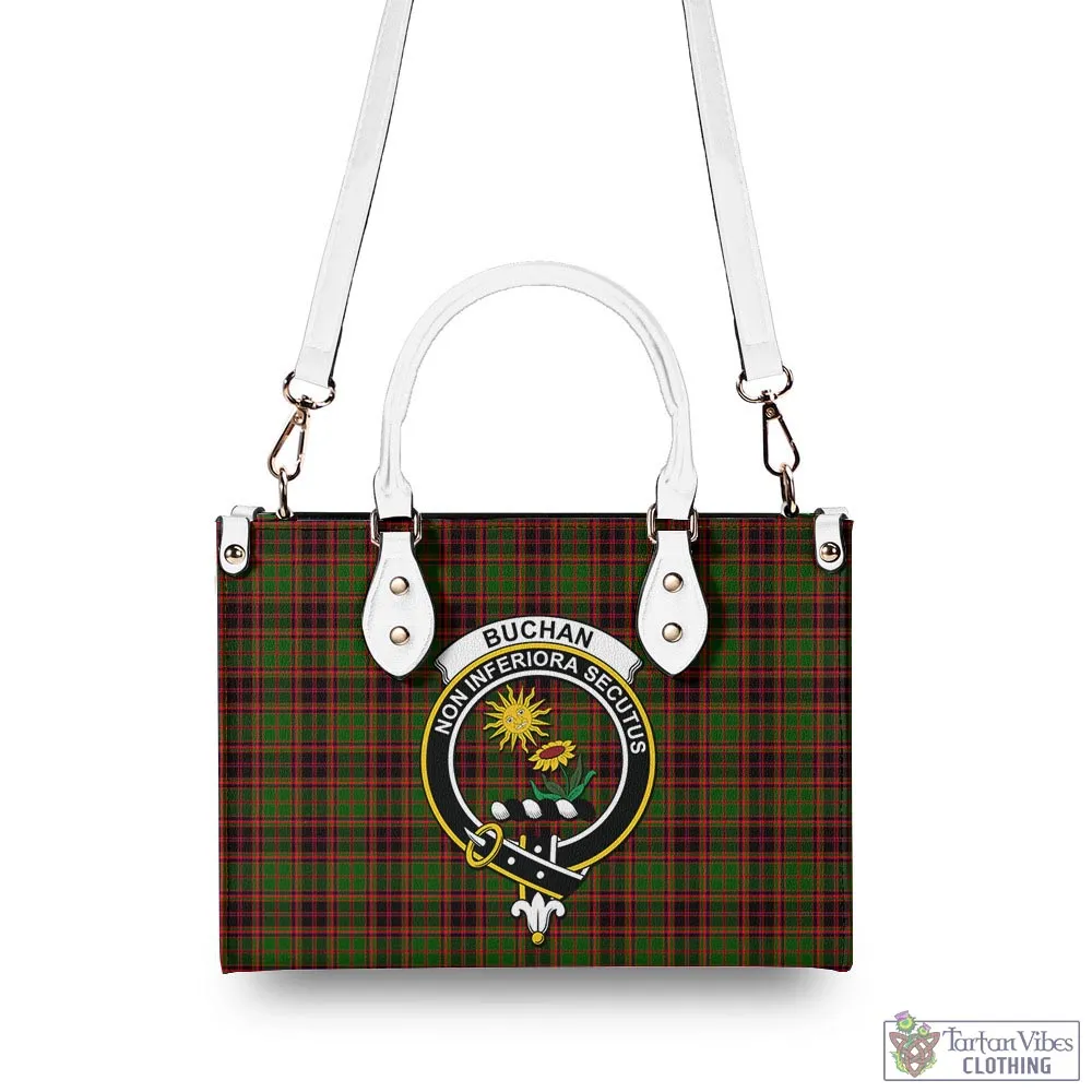 Buchan Tartan Luxury Leather Handbags with Family Crest