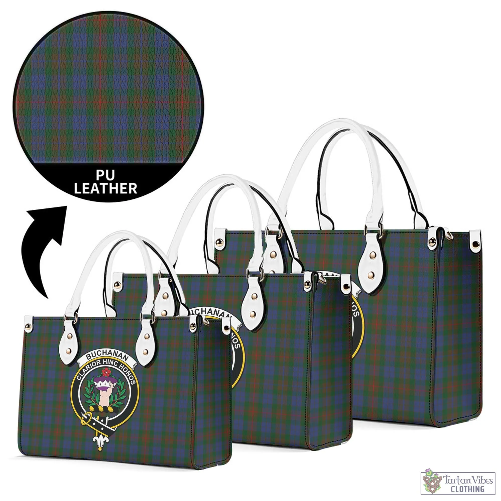 Buchanan Hunting Tartan Luxury Leather Handbags with Family Crest