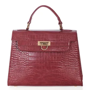 Burgundy Red Retro Crocodile Embossed Handbag