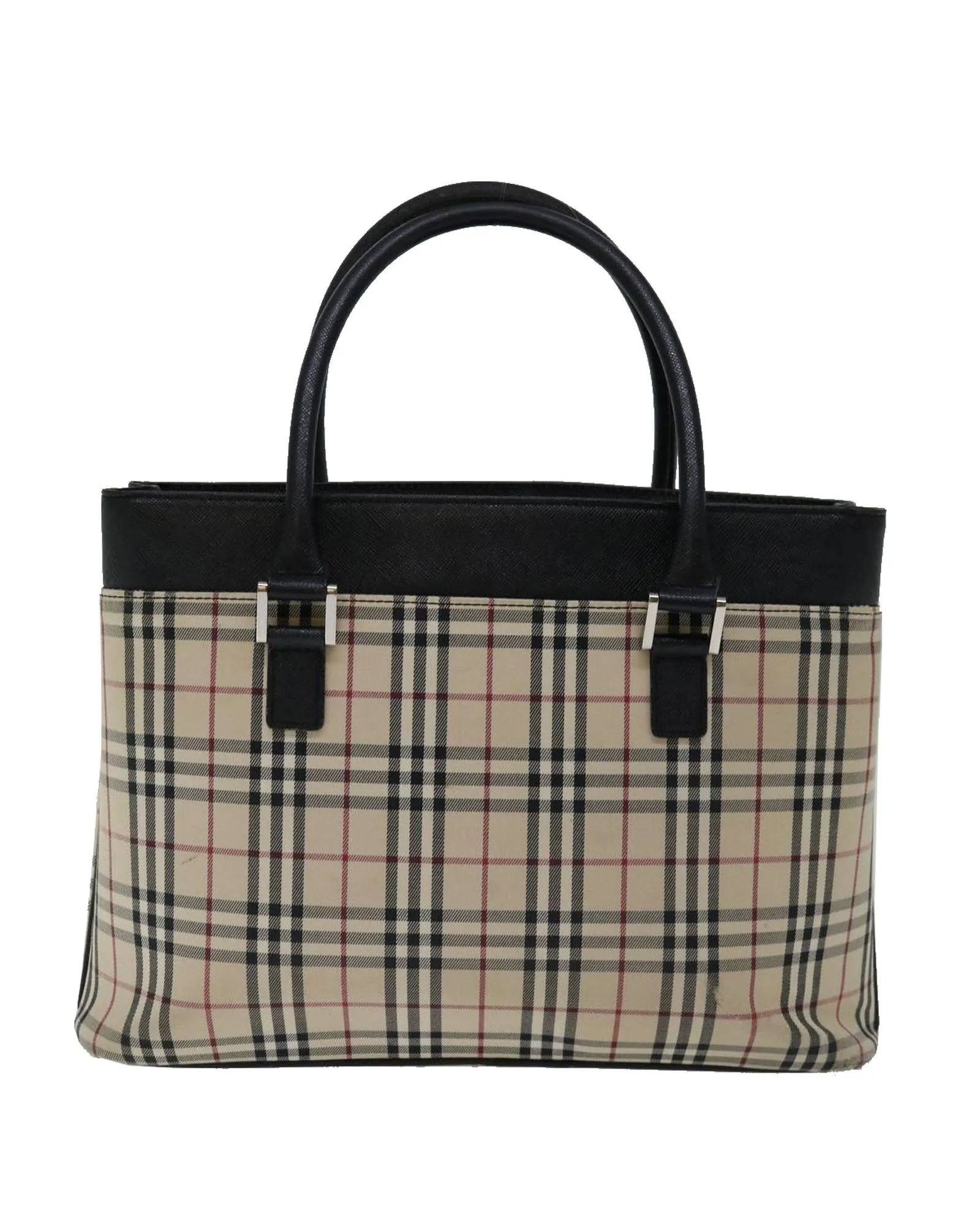 Canvas Check Hand Bag in Beige and Brown