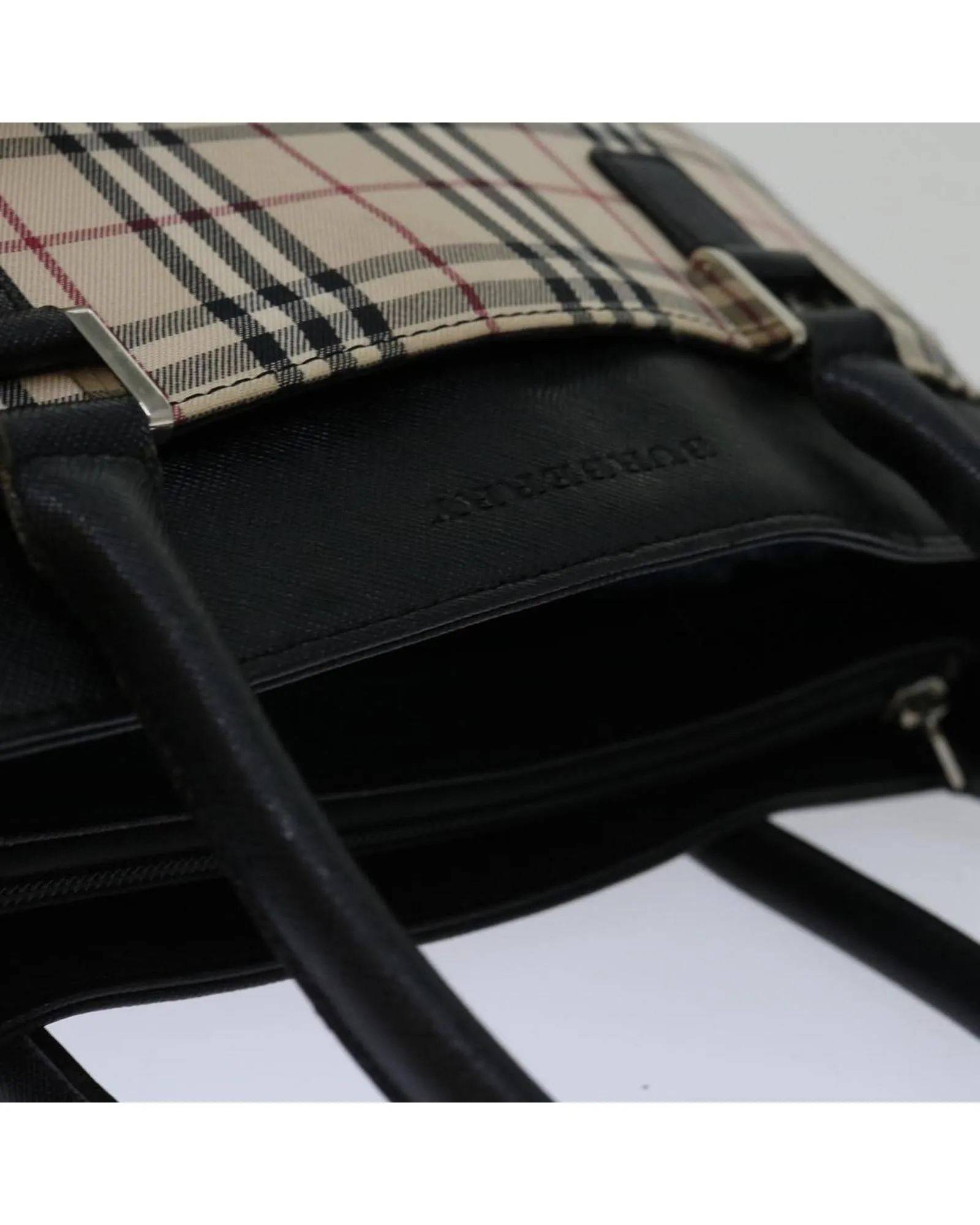 Canvas Check Hand Bag in Beige and Brown