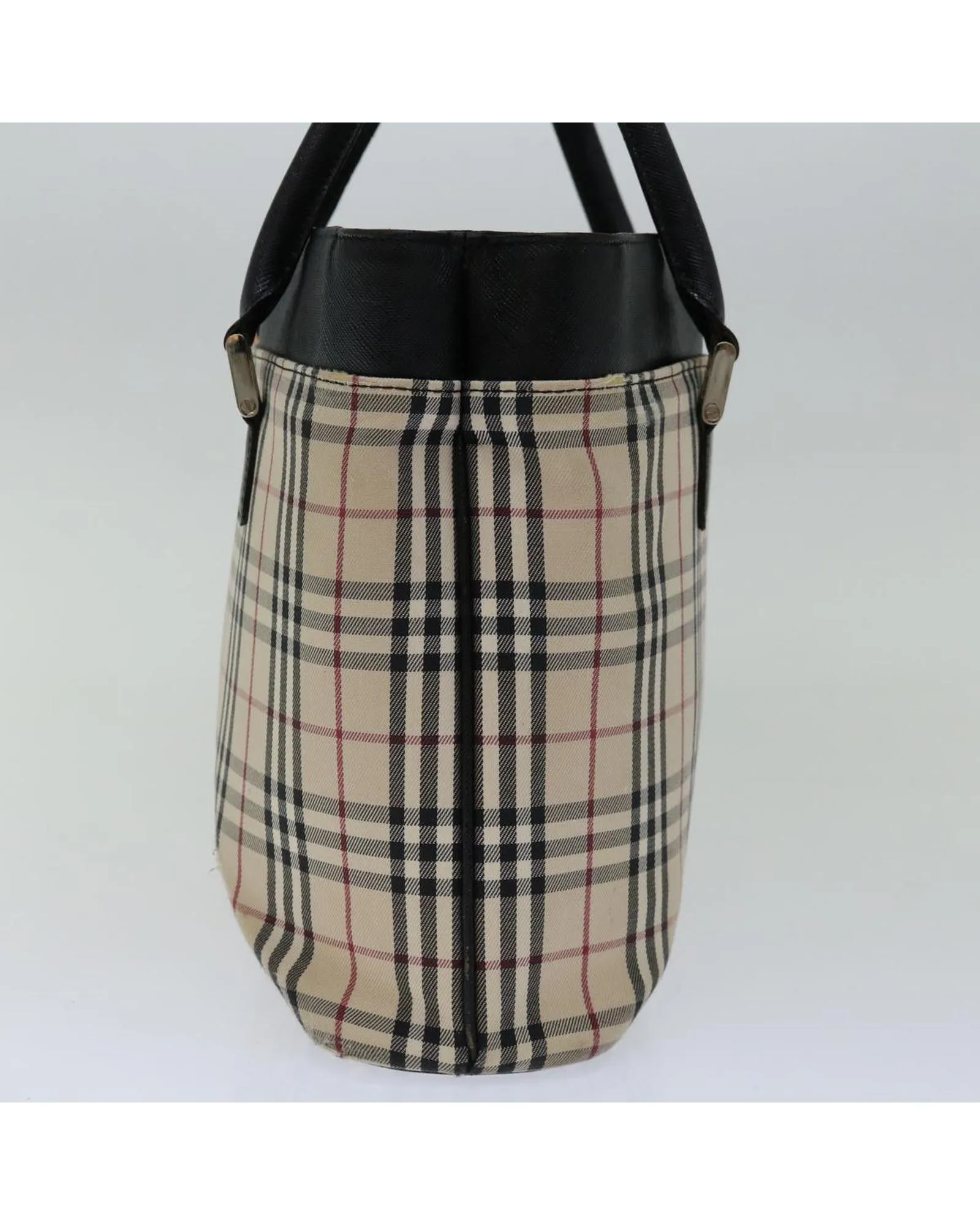 Canvas Check Hand Bag in Beige and Brown