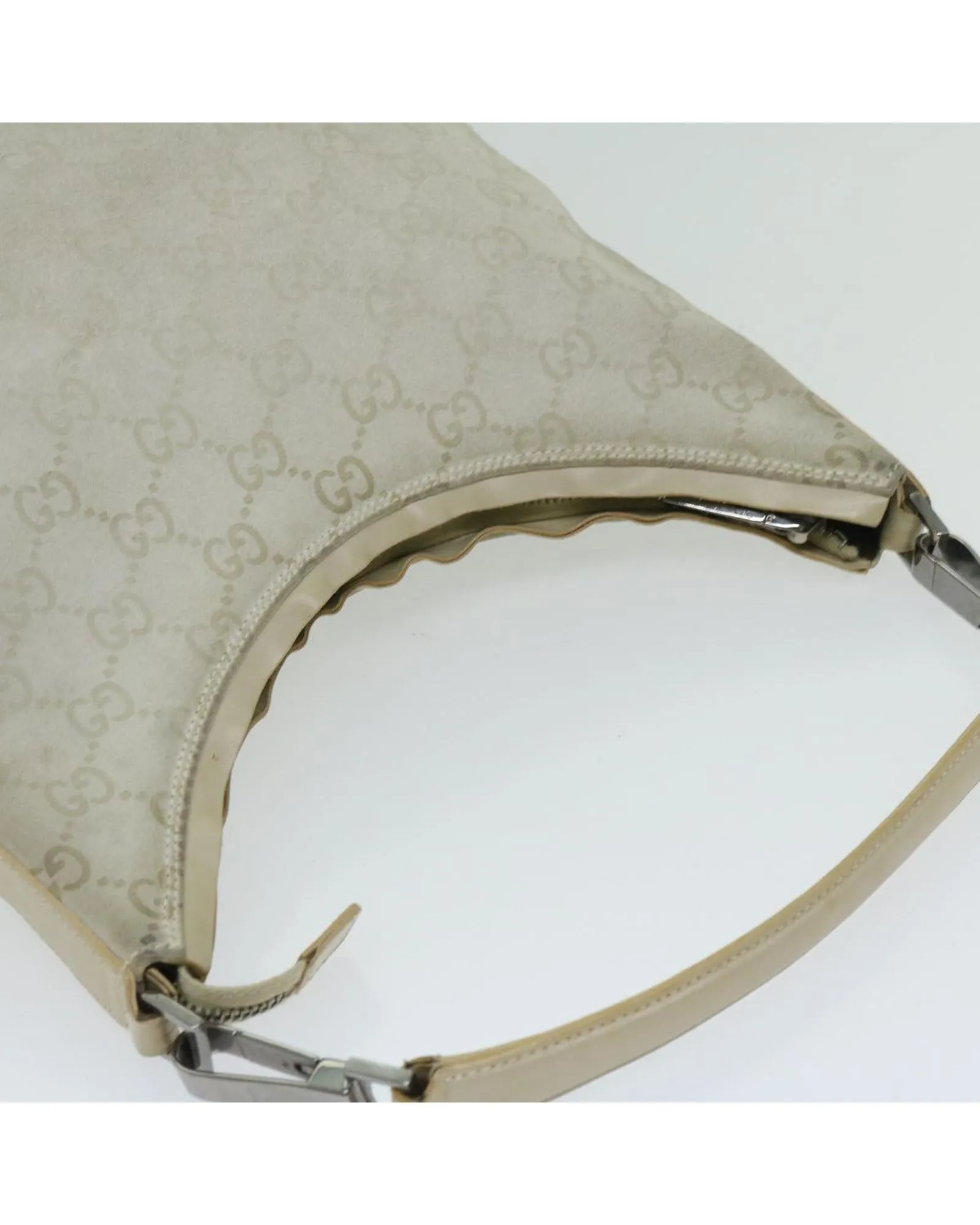 Canvas Shoulder Bag with Signature GG Pattern and Ivory Hue