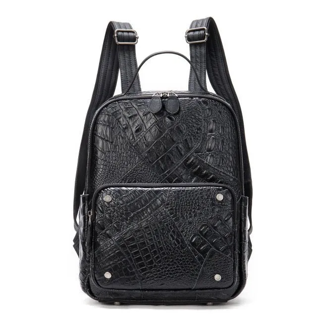 CrocLuxe Exotic Leather Zipper Travel Backpack