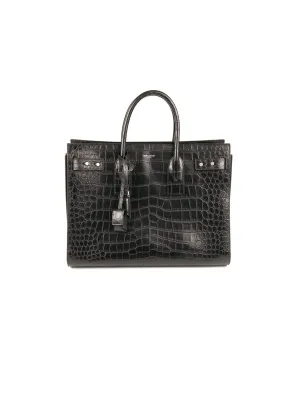 Crocodile Embossed Sac Du Jour Tote - Black