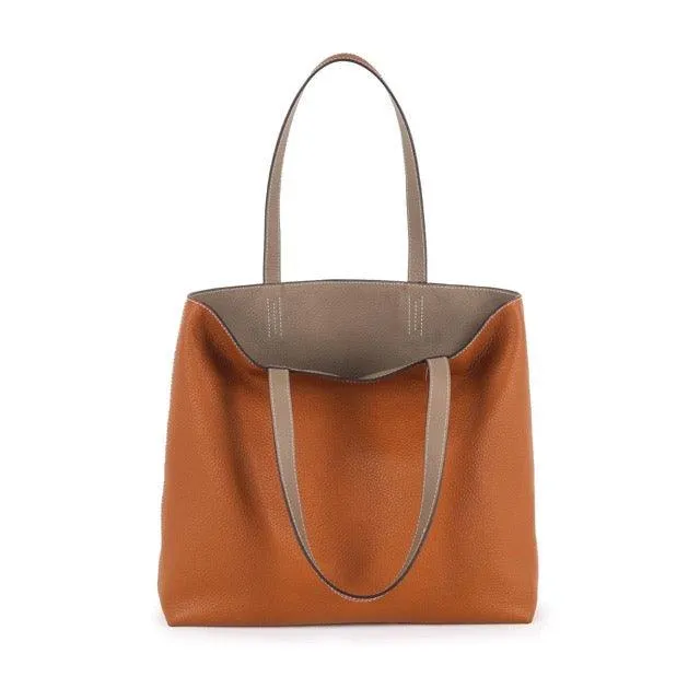 Double-sided Full Grain Cow Leather Large Capacity Tote Bag