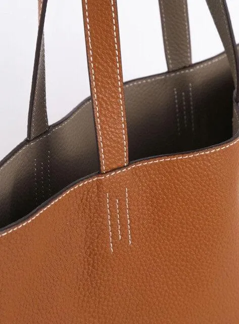 Double-sided Full Grain Cow Leather Large Capacity Tote Bag