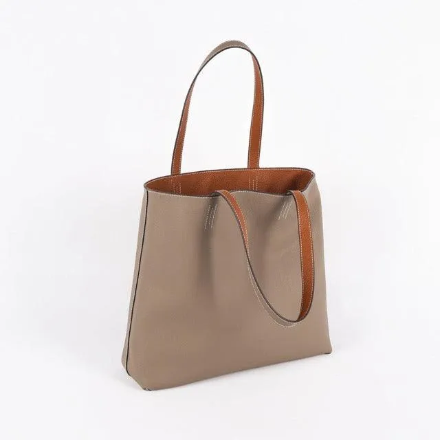 Double-sided Full Grain Cow Leather Large Capacity Tote Bag