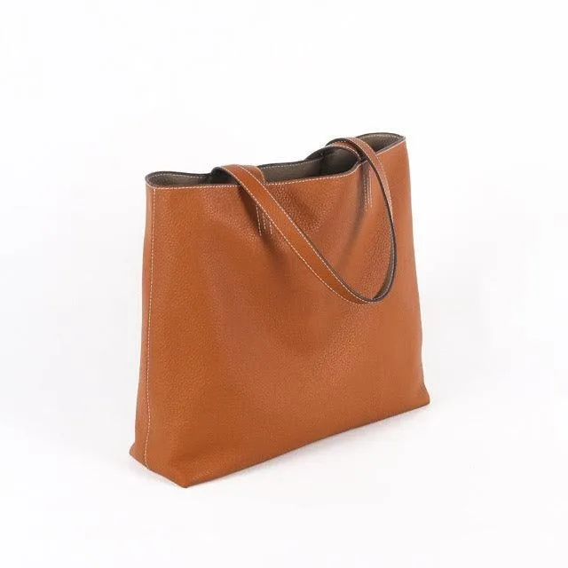 Double-sided Full Grain Cow Leather Large Capacity Tote Bag