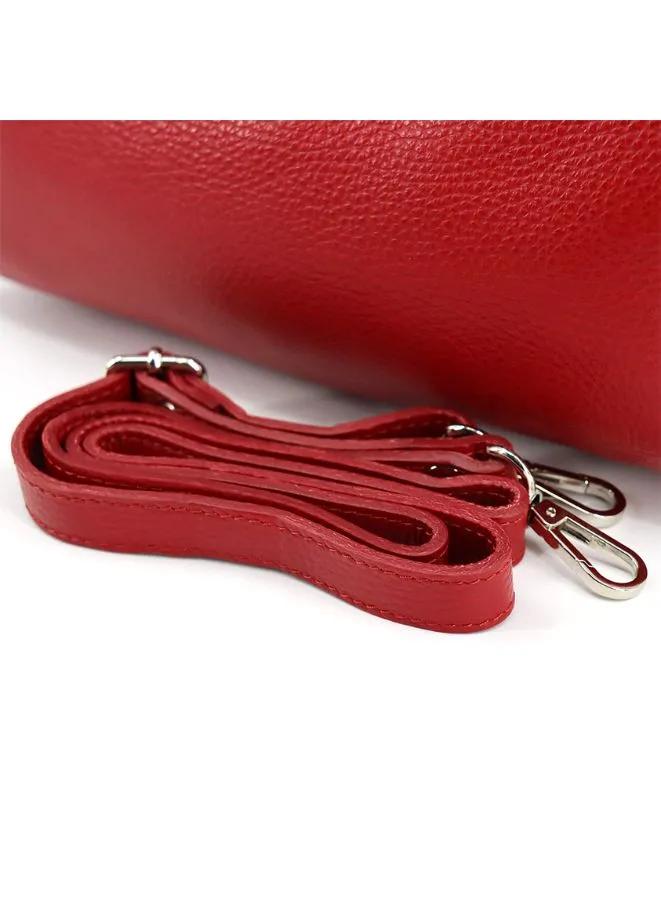 Effetty 3 Partitions Shoulder Handbag made from Genuine Leather, Red