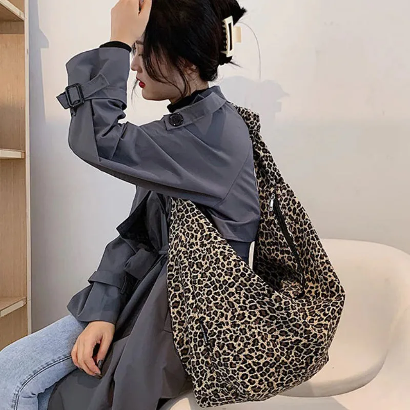 Foldable Wild Fashion Leopard Print Large Capacity Tote Shoulder Bags