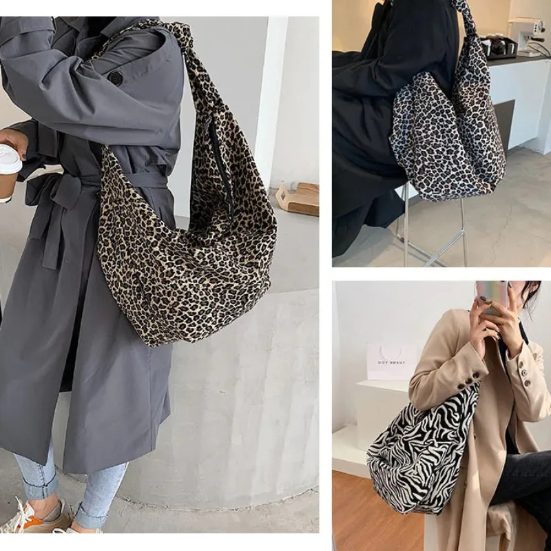 Foldable Wild Fashion Leopard Print Large Capacity Tote Shoulder Bags