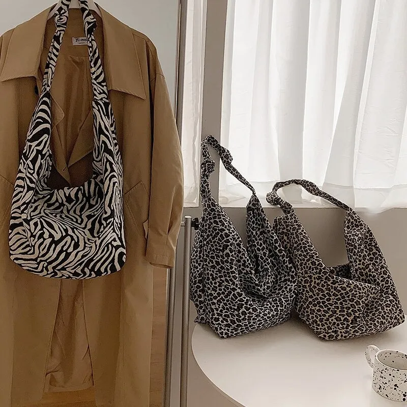 Foldable Wild Fashion Leopard Print Large Capacity Tote Shoulder Bags