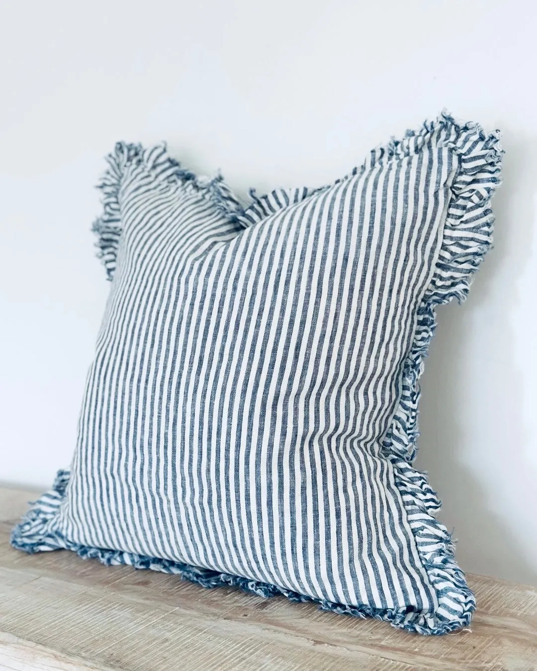 Hallie Navy Blue And White Pinstripe Luxury Cotton Blend Cushion Cover - 45cm x 45cm