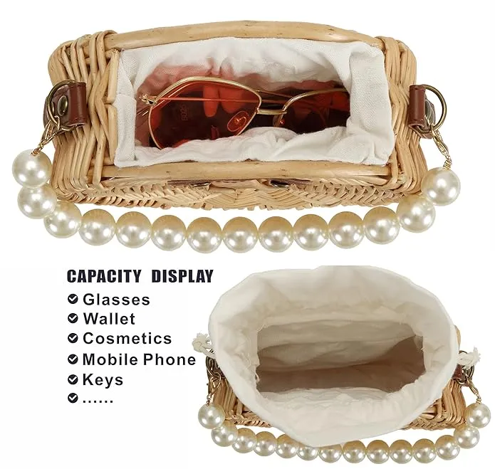 Handmade Round Bamboo Clutch Pearl Crossbody Hand Bag/Shoulder Sling Purse By APT