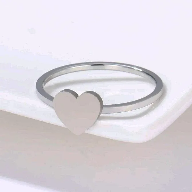 Heart Rings No Tarnish Stainless Steel Polished in Gold or Silver Minimalist Style