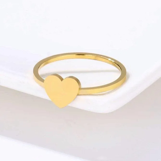 Heart Rings No Tarnish Stainless Steel Polished in Gold or Silver Minimalist Style