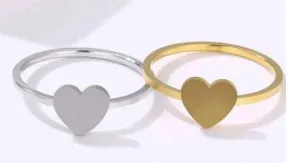 Heart Rings No Tarnish Stainless Steel Polished in Gold or Silver Minimalist Style