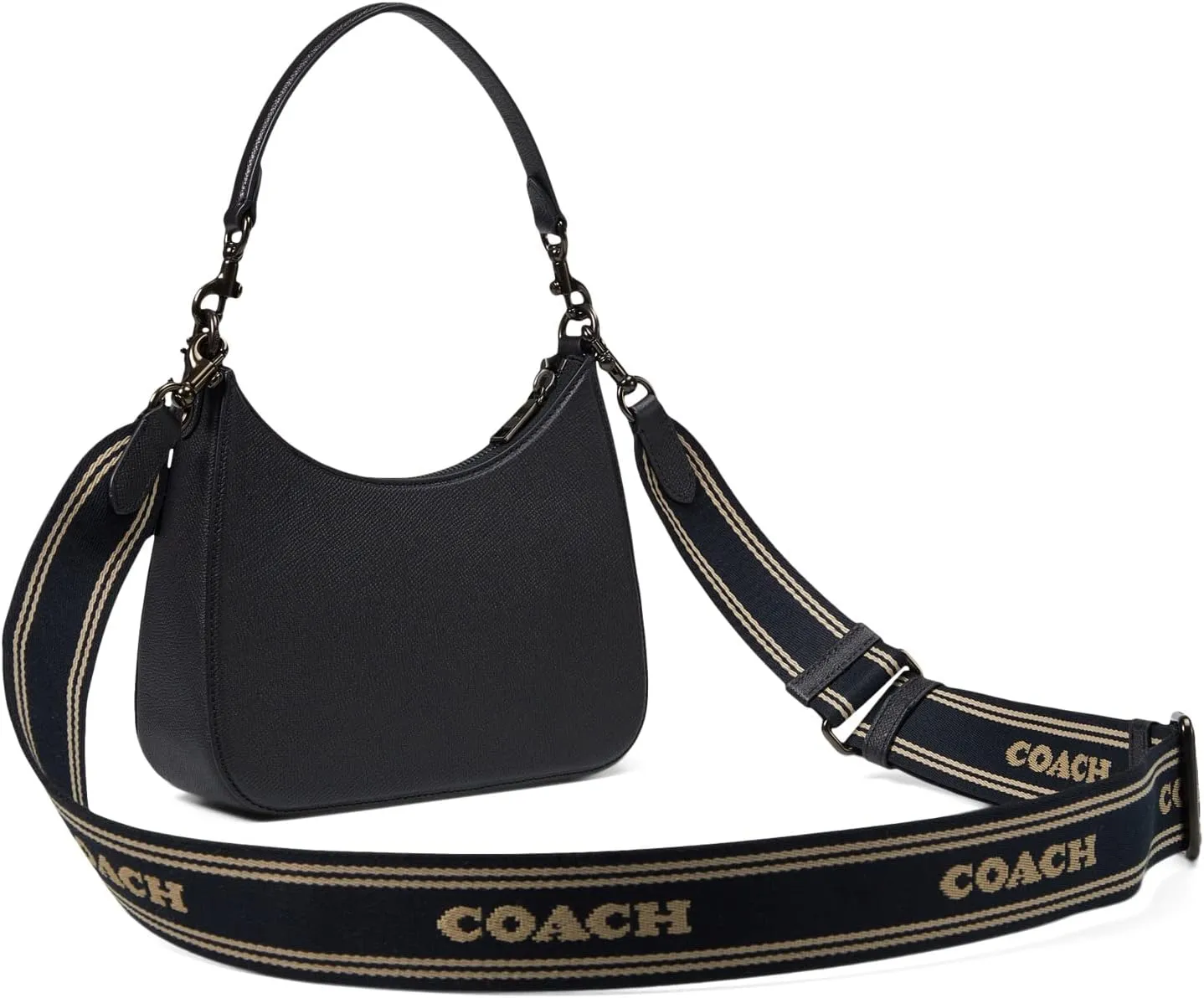 Hobo crossbody in leather with COACH cross pattern, black