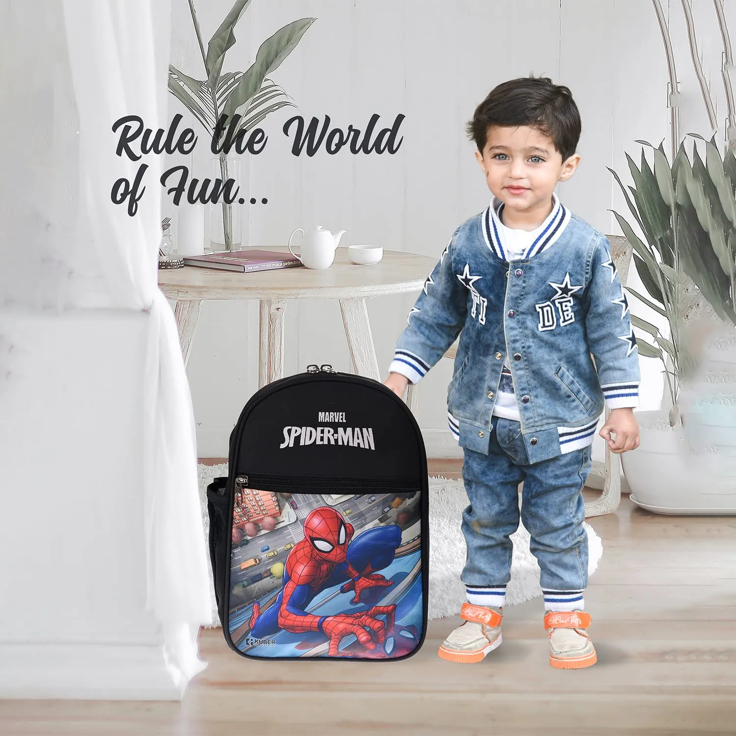 Kuber Industries Marvel Spider-Man School Bag|2 Compartment Rexine School Bagpack|School Bag for Kids|School Bags for Girls with Zipper Closure|Small Size (Black)