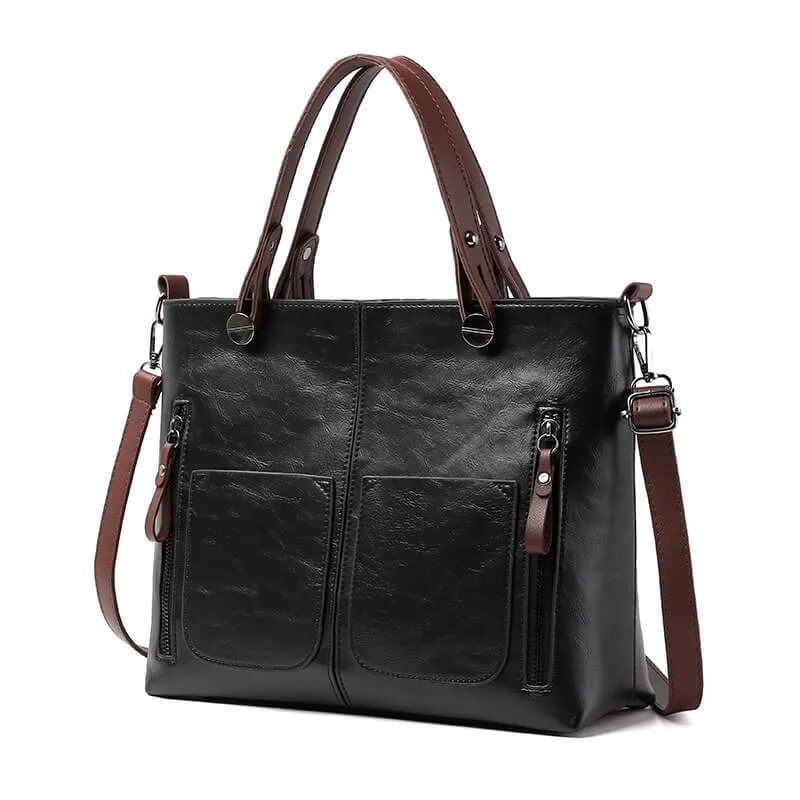 Ladies Vintage PU Leather Tote Hand Bag Simple Large Capacity Shoulder Bags