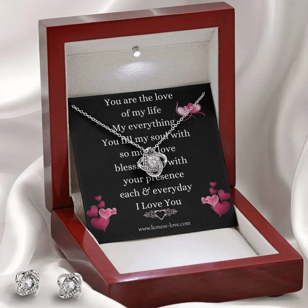 Love Knot Necklace and Earring Set Elegant Gift for your loved one.