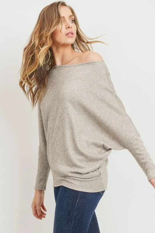 Lurex Metallic Boat Neck Dolman Long Sleeved Top