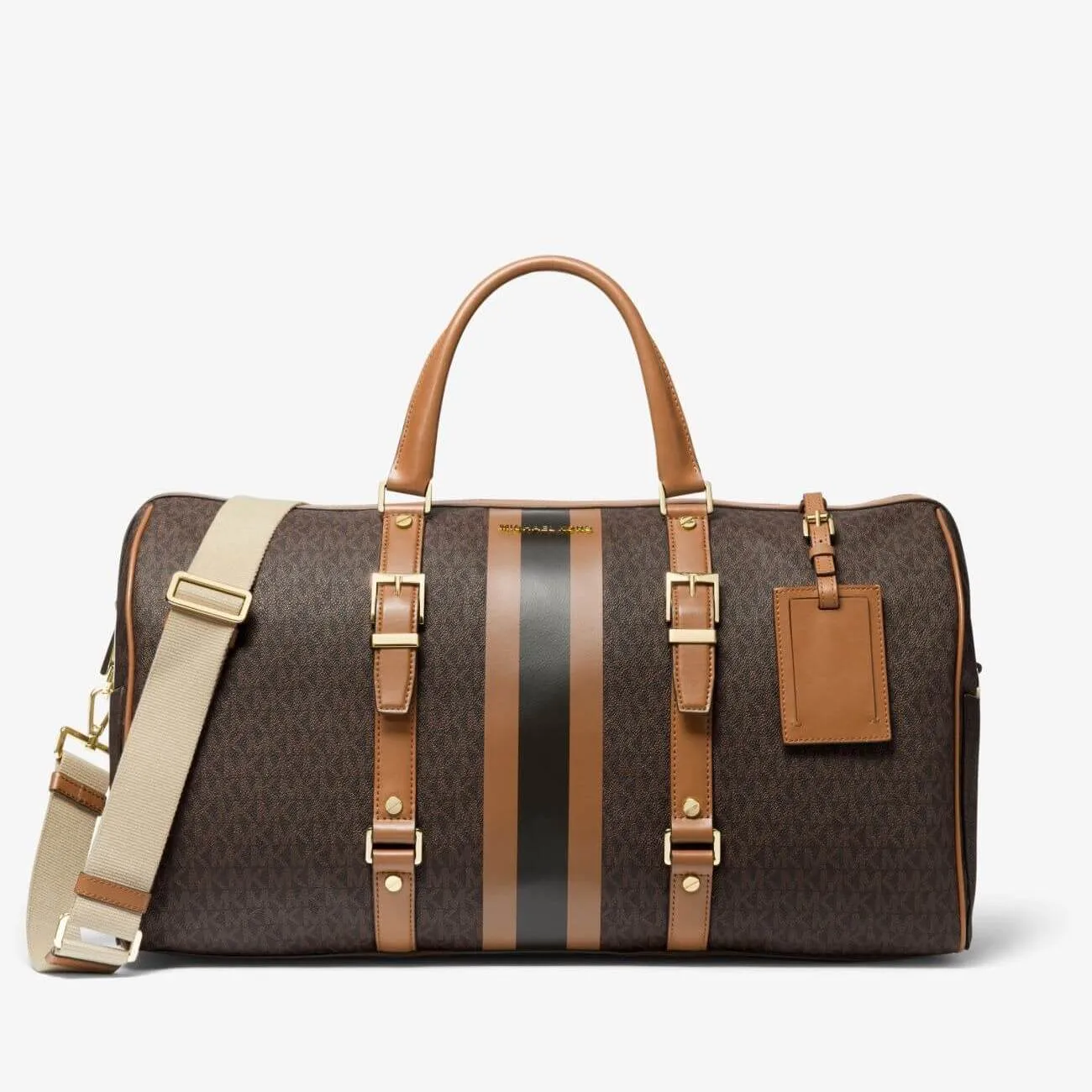 Michael Michael Kors Bedford Travel Extra-Large Logo Stripe Weekender Travel Bag brown/light brown