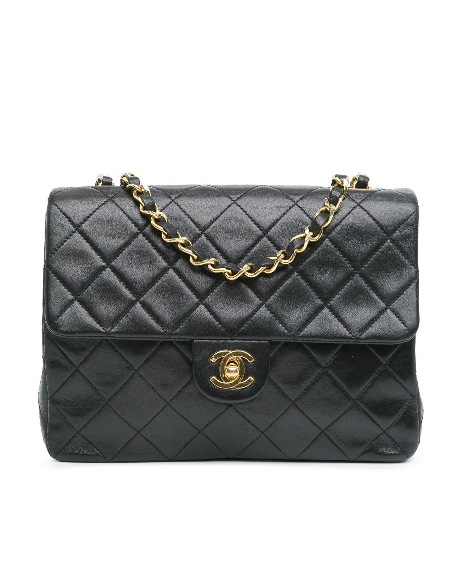 Mini Square Quilted Lambskin Leather Flap Bag with Chain Strap