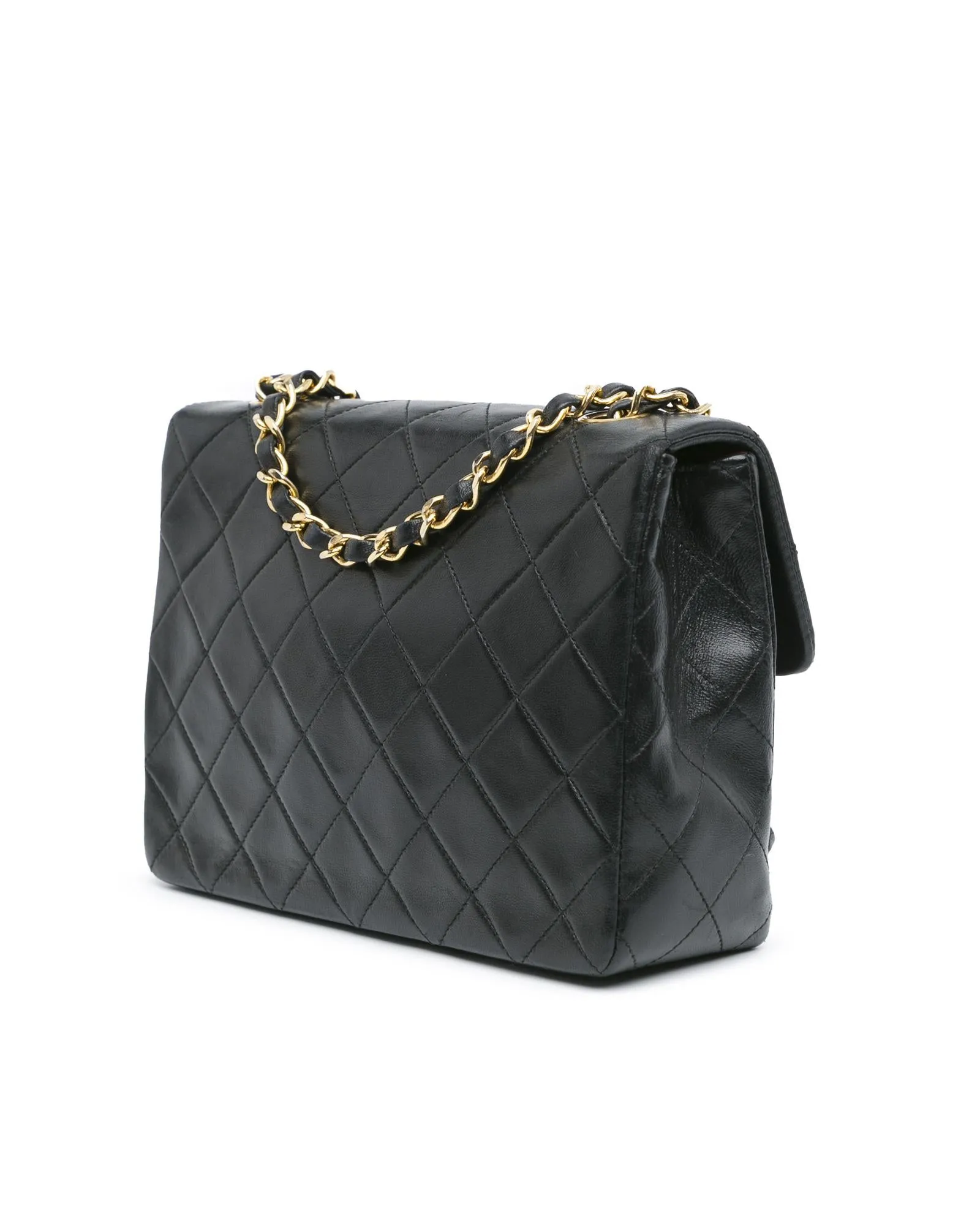 Mini Square Quilted Lambskin Leather Flap Bag with Chain Strap