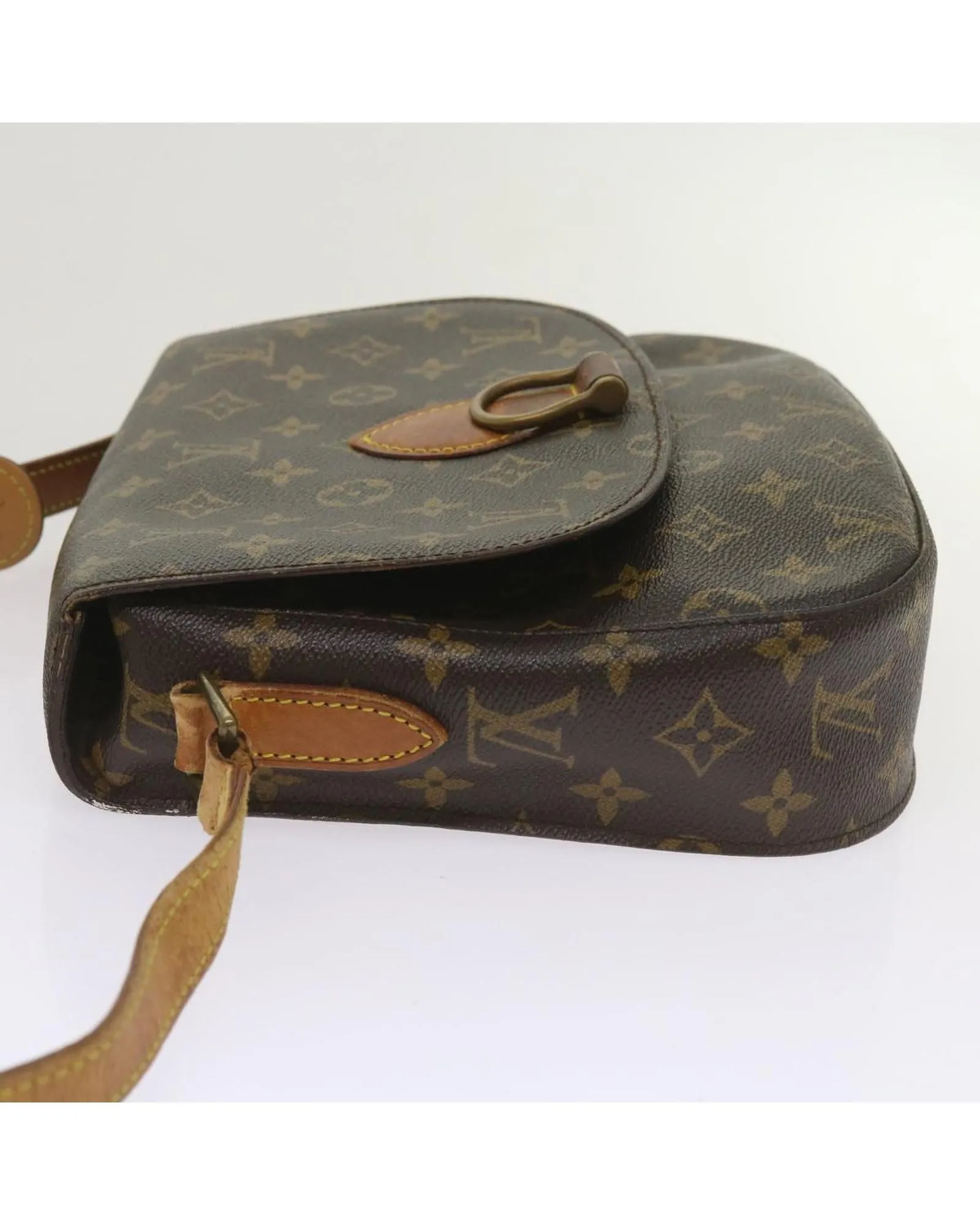 Monogram Shoulder Bag with Flap Closure and Golden Hardware